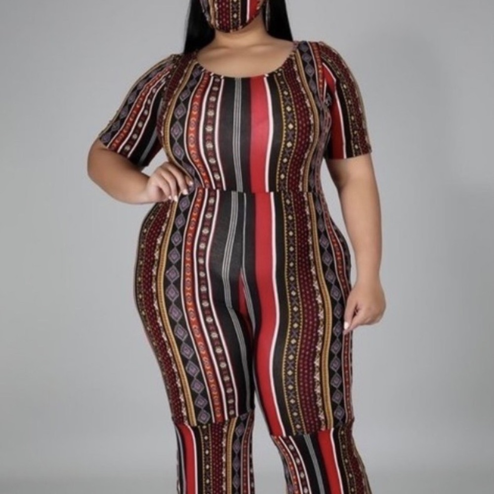 Mask and matching bellbottom plus suite jumpsuit